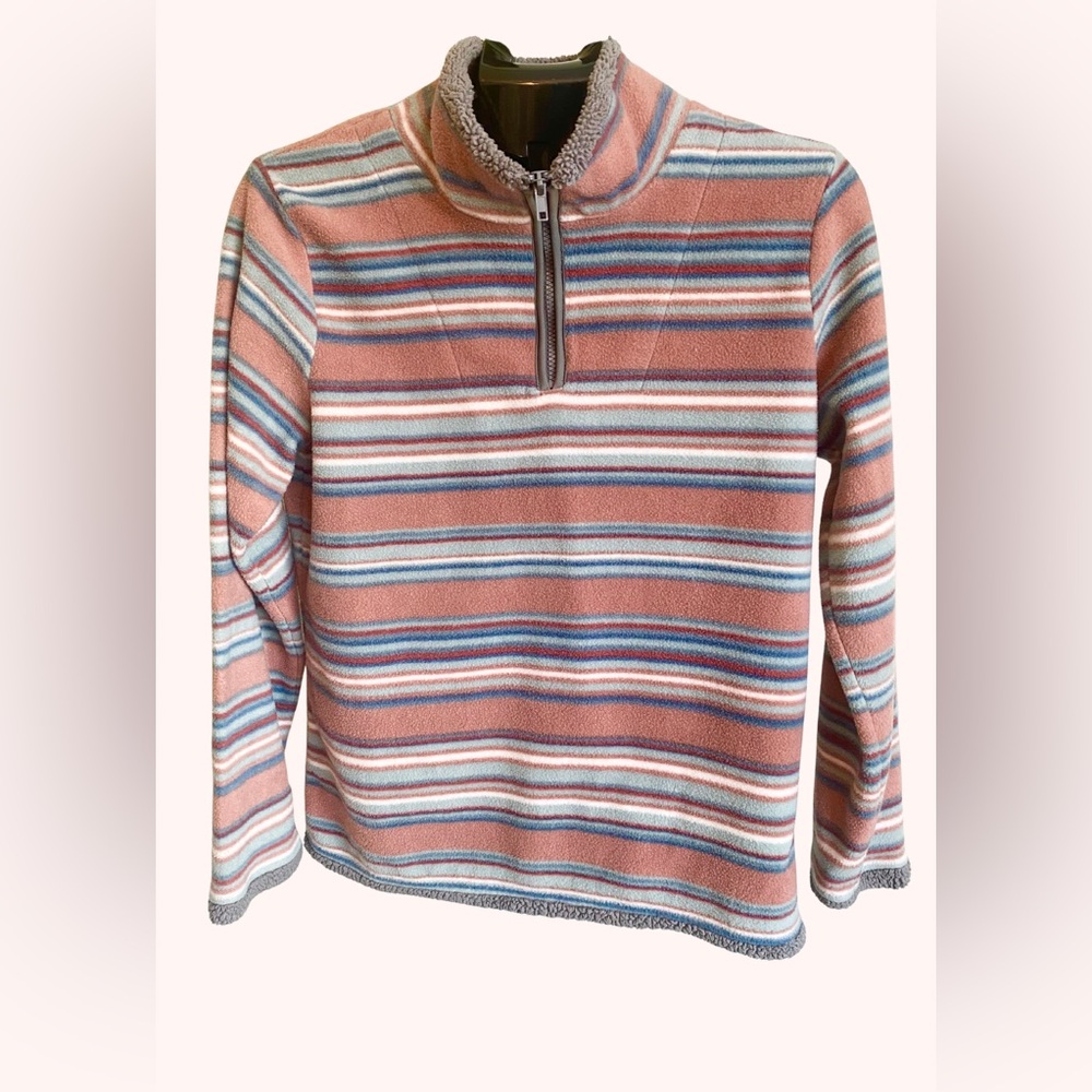 North River Outfitters Women's 1/4 Zip Sweater Striped Sherpa Hem Lined Medium